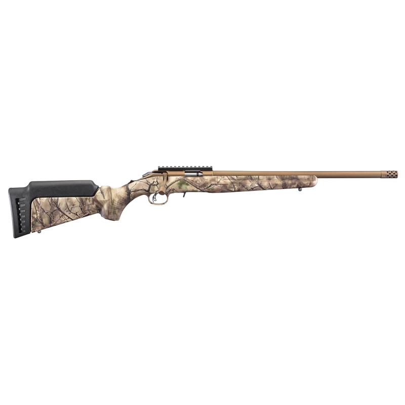 Ruger 8374 American Rimfire  Full Size 17 HMR 91 18 Bronze Cerakote Threaded Barrel Picatinny Rail Steel Receiver GoWild Camo IM