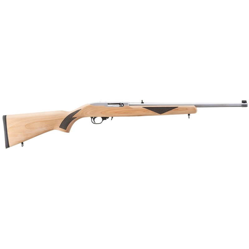 Ruger 41275 1022 75th Anniversary Sporter 22 LR 101 18.50 Satin Stainless Steel Barrel  Receiver Natural Wood wBlack Checkering 