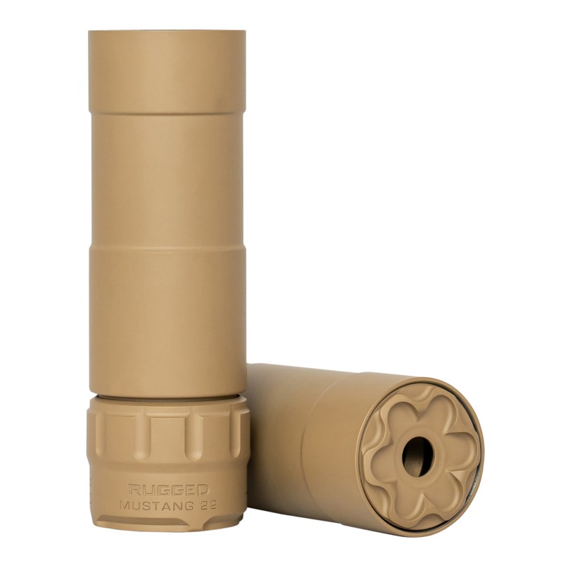 Rugged Suppressor P51FDE22 Mustang 22 22 LR 1.06 D 1228 tpi 113dB At Ear Flat Dark Earth High Temp Cerakote 7075T6 Aluminum Baff