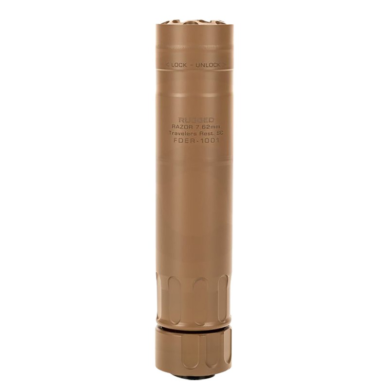 Rugged Suppressors RZRFDE762 Razor762  30 Cal 7.62mm Rate Up To 300 RUM 6.40 L FDE Cerakote Stainless Steel 5824 tpi R3 Flash Hi