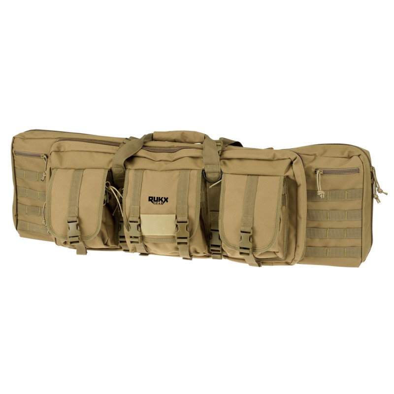 Rukx Gear ATICT42DBT Tactical Double Gun Case 42 Water Resistant Tan 600D Polyester with NonRust Zippers Reinforced Velcro  Adju