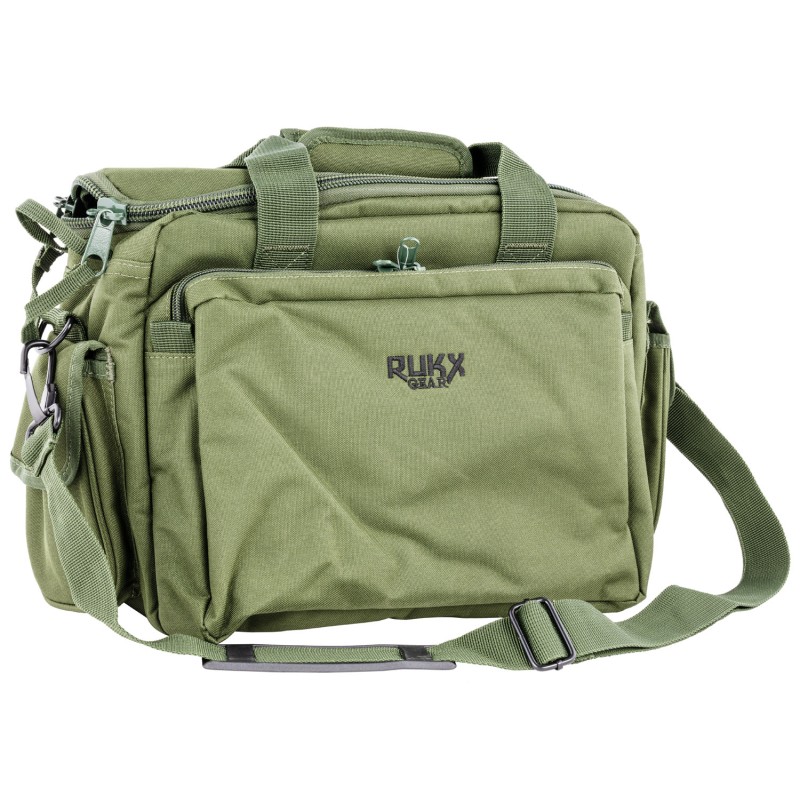 Rukx Gear ATICTRBG Tactical Range Bag  Water Resistant Green 600D Polyester with Hidden Handgun Pocket Mag  Ammo Storage NonRust