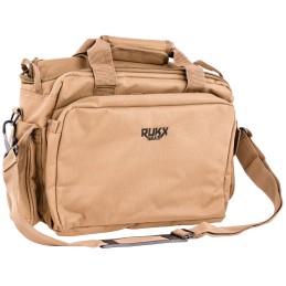 Rukx Gear ATICTRBT Tactical Range Bag  Water Resistant Tan 600D Polyester with Hidden Handgun Pocket Mag  Ammo Storage NonRust Z