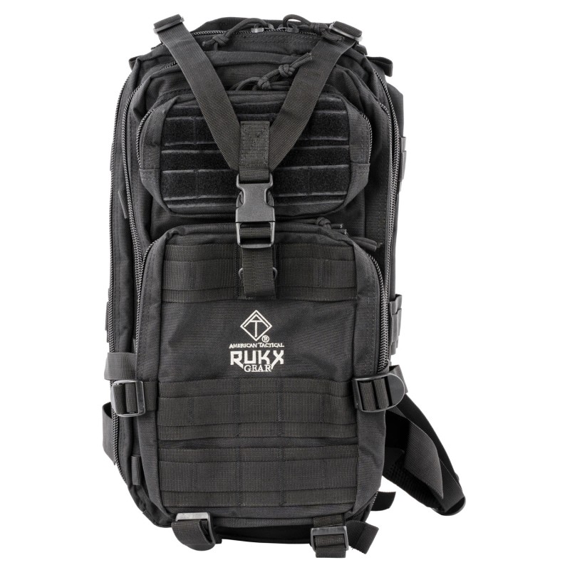 Rukx Gear ATICT1DB Tactical 1 Day Water Resistant Black 600D Polyester with Molle Webbing NonRust Zippers Hook  Loop Panel 5 Sto