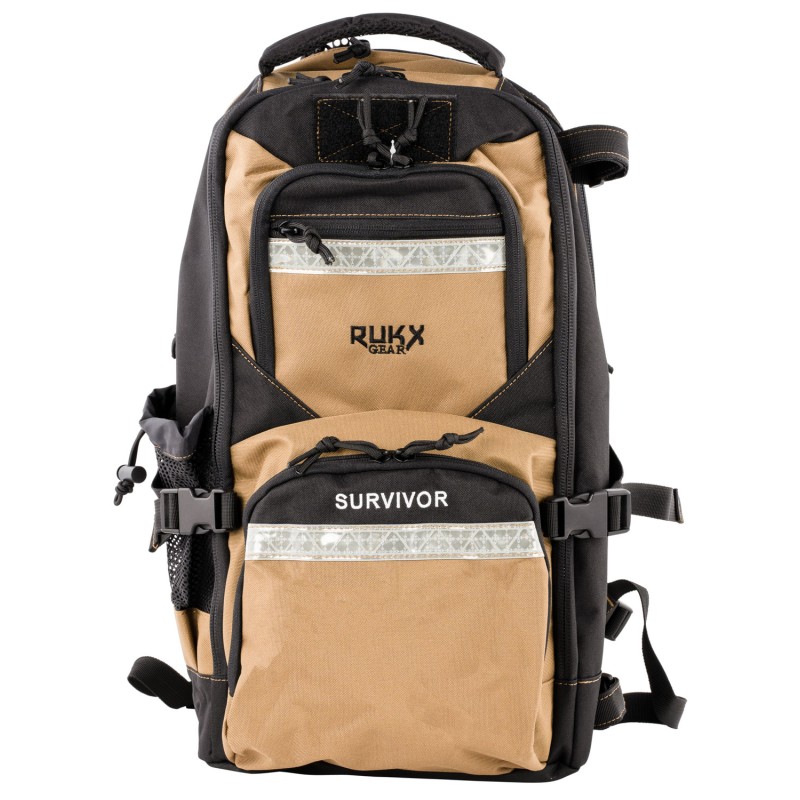 Rukx Gear ATICTSURT Survivor Backpack Floatable Tan 600D Polyester with NonRust Zippers Hidden Handgun Pocket Reinforced Webbing