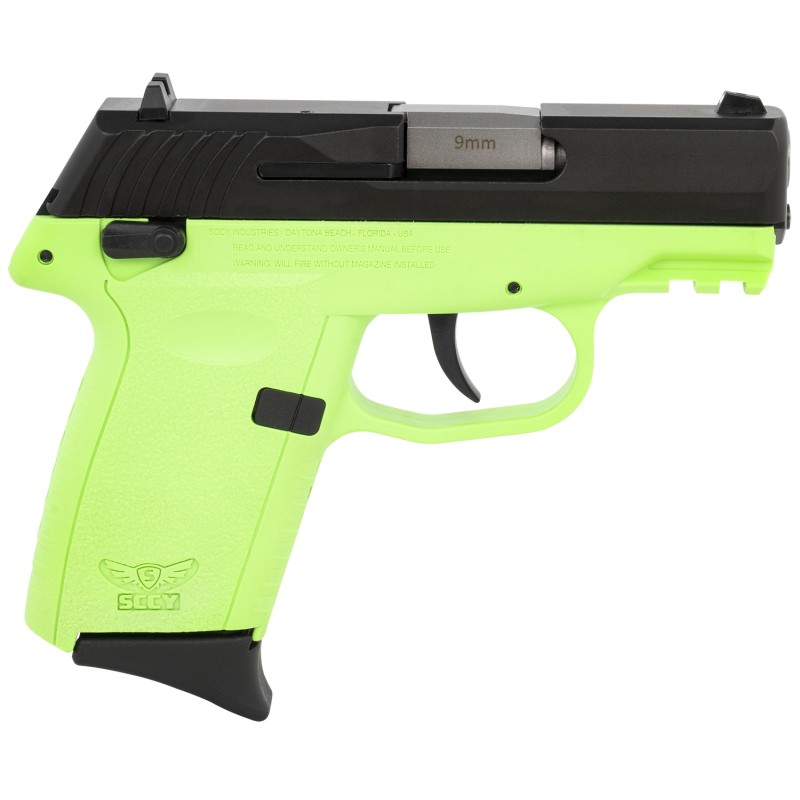 SCCY Industries CPX1CBLGG3 CPX1 Gen3 9mm Luger 101 3.10 Lime Green Polymer wPicatinny Rail Serrated Black Nitride SS Slide Lime 