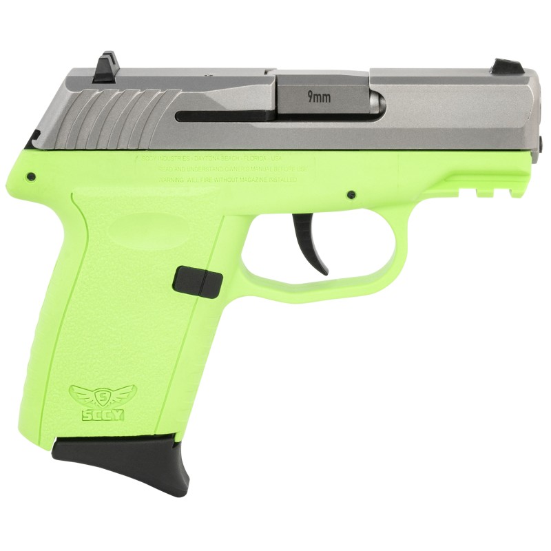 SCCY Industries CPX2TTLGG3 CPX2 Gen3 9mm Luger Caliber with 3.10 Barrel 101 Capacity Lime Green Finish Picatinny Rail Frame Serr