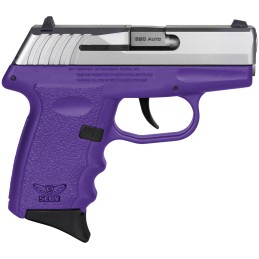 SCCY Industries CPX3TTPU CPX3  SubCompact Frame 380 ACP 101 3.10 Stainless Quadlock Barrel Serrated Stainless Steel Slide Purple