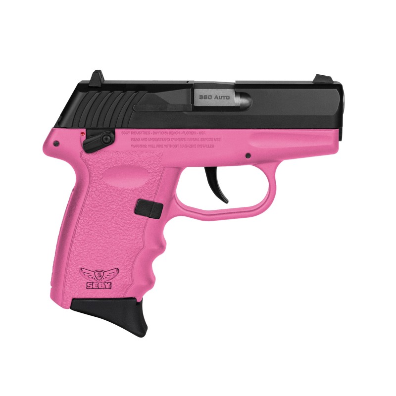 SCCY Industries CPX4CBPK CPX4  380 ACP 101 2.96 Pink Polymer Serrated Black Nitride SS Slide Finger Grooved Pink Polymer Grip