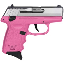 SCCY Industries CPX4TTPK CPX4  380 ACP 101 2.96 Pink Polymer Serrated SS Slide Finger Grooved Pink Polymer Grip