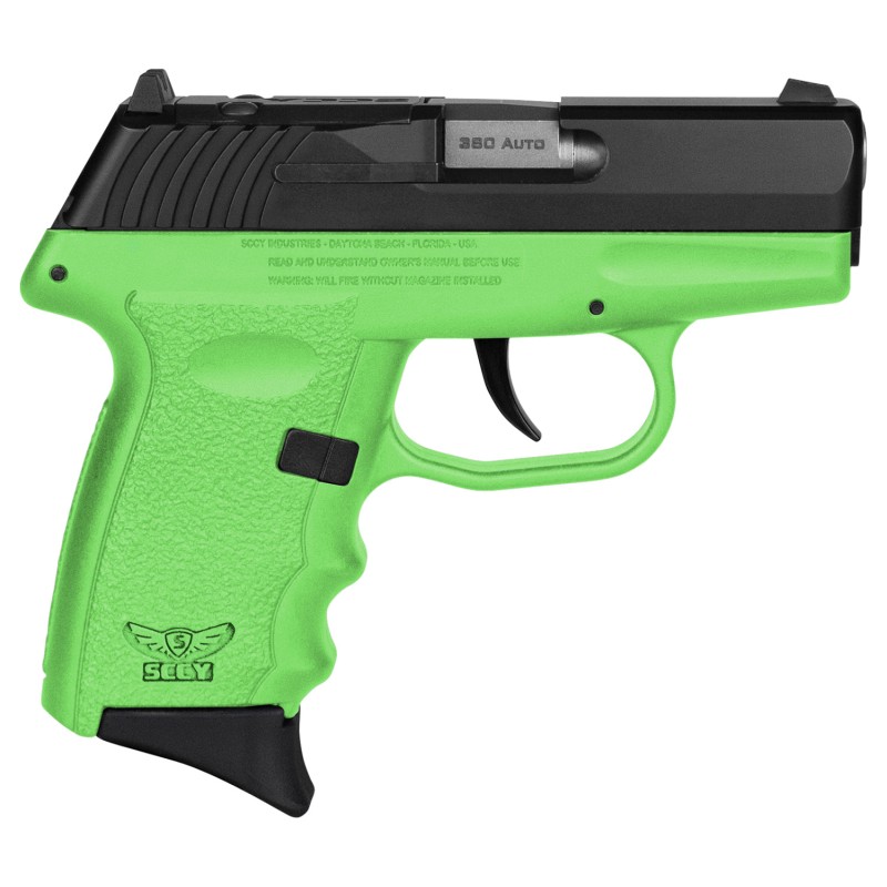 SCCY Industries CPX3CBLGRDRG3 CPX3 RD 380 ACP 101 2.96 Lime Green PolymerSerrated Black Nitride Stainless Steel SlideFinger Groo