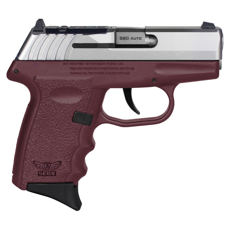 SCCY Industries CPX3TTCRRDRG3 CPX3 RD 380 ACP 101 2.96 Crimson Red PolymerSerrated Stainless Steel SlideFinger Grooved Crimson R