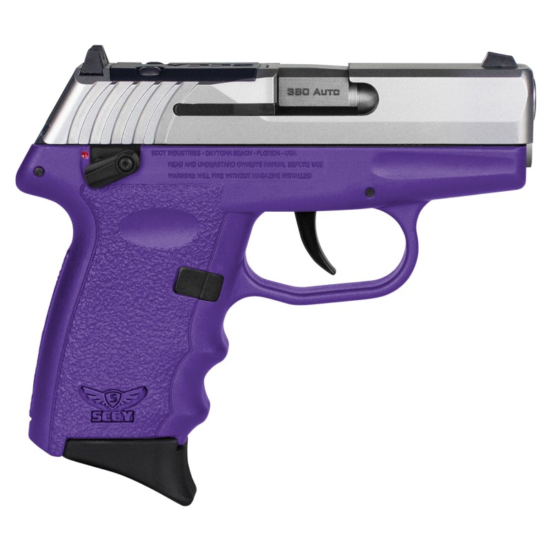 SCCY Industries CPX4TTPURDRG3 CPX4 RD 380 ACP 101 2.96 Purple PolymerSerrated Stainless Steel SlideFinger Grooved Purple Polymer