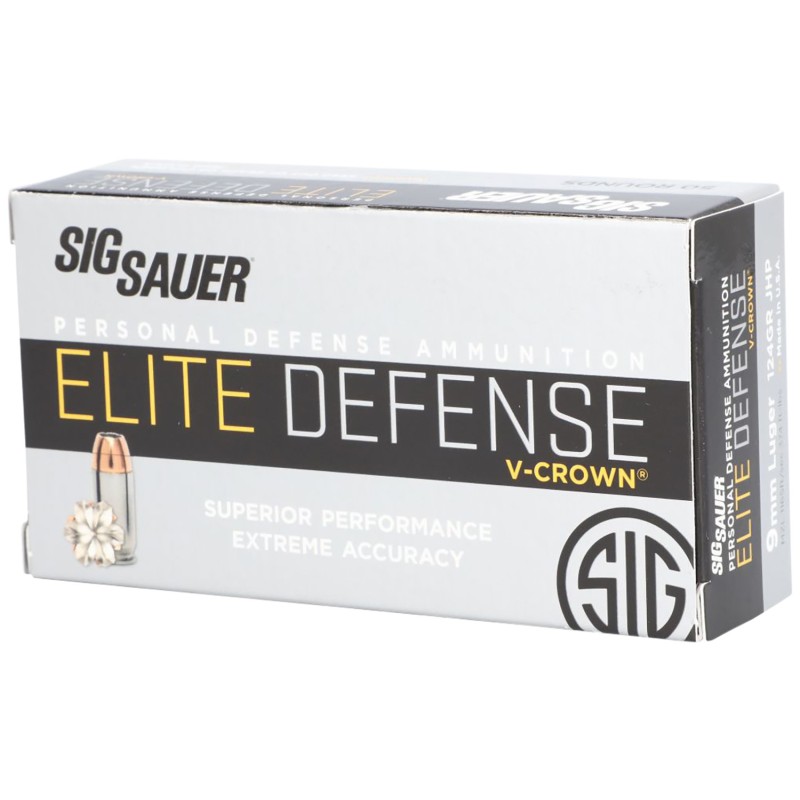 Sig Sauer E9MMA250 Elite Performance  9mm Luger 124 gr V Crown Jacketed Hollow Point 50 Per Box 10 Case