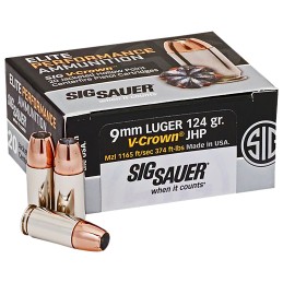 Sig Sauer E9MMA220 Elite Defense  9mm Luger 124 gr V Crown Jacketed Hollow Point 20 Per Box 10 Case