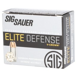 Sig Sauer E9MMA120 Elite Performance  9mm Luger 115 gr V Crown Jacketed Hollow Point 20 Per Box 10 Case