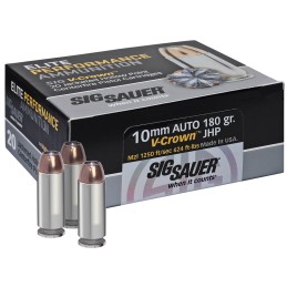 Sig Sauer E10MM120 Elite Performance  10mm Auto 180 gr V Crown Jacketed Hollow Point 20 Per Box 10 Case