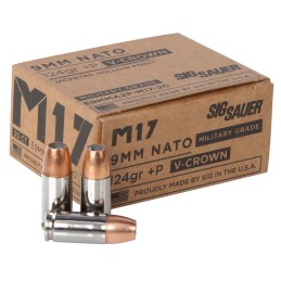 Sig Sauer E9MMA2PM1720 Military Grade M17 9mm Luger P 124 gr V Crown Jacketed Hollow Point 20 Per Box 10 Case