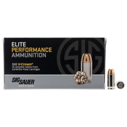 Sig Sauer E45AP250 Elite Performance  45 ACP 230 gr V Crown Jacketed Hollow Point 50 Per Box 10 Case