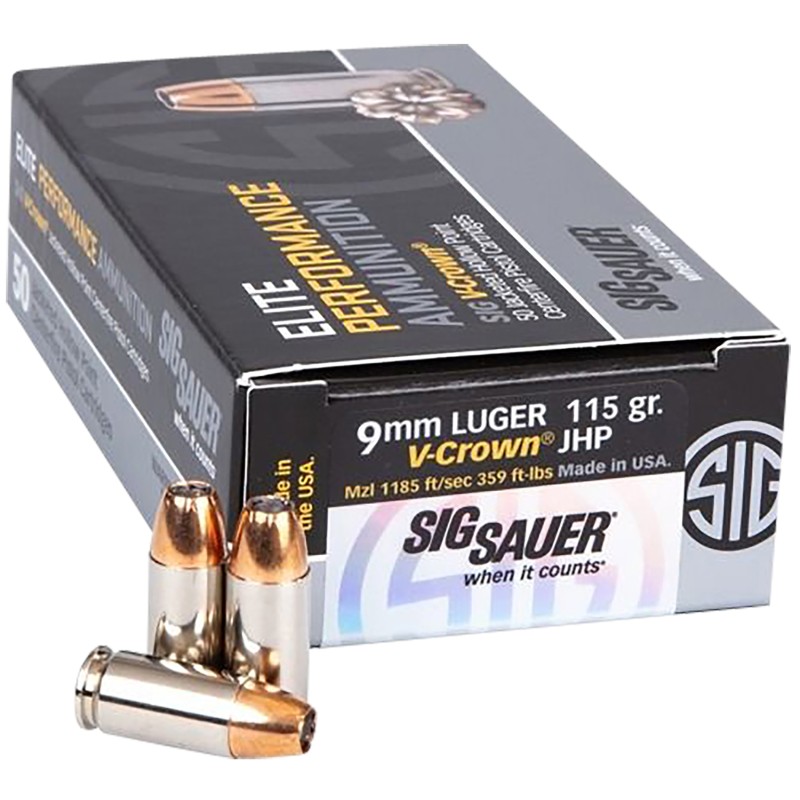 Sig Sauer E9MMA1COMP50 Match Elite Competition  9mm Luger 115 gr V Crown Jacketed Hollow Point 50 Per Box 20 Case