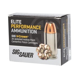 Sig Sauer E10MM20020 Elite Performance  10mm Auto 200 gr V Crown Jacketed Hollow Point 20 Per Box 10 Case