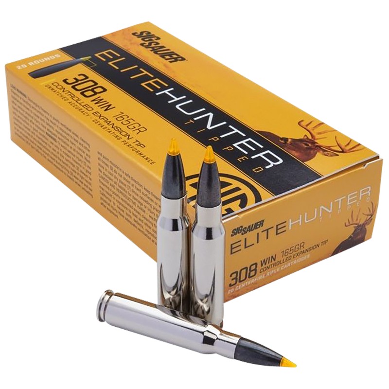 Sig Sauer E308TH220 Elite Hunter Tipped  308 Win 165 gr Controlled Expansion Tip 20 Per Box 10 Case