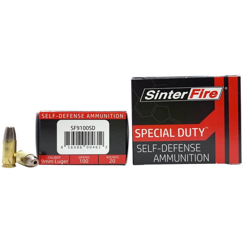 SinterFire Inc SF9100SD Special Duty SD  9mm Luger 100 gr Lead Free Frangible Hollow Point 20 Per Box 10 Case