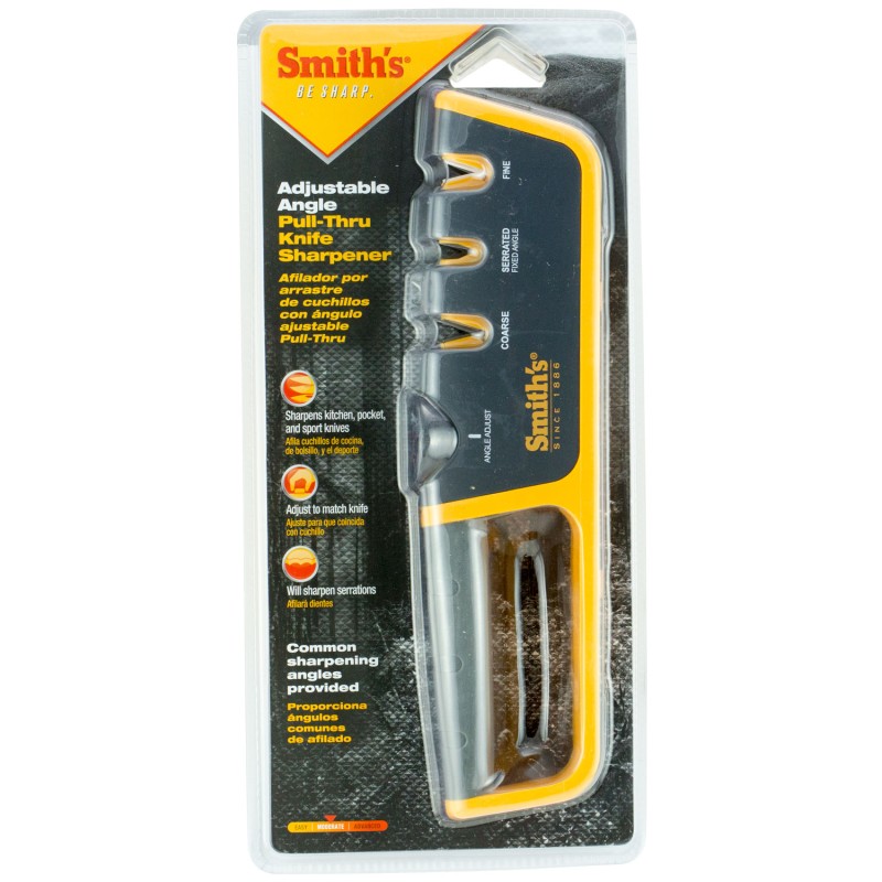 Smiths Products 50264 Adjustable Angle PullThru Sharpener Hand Held Fine Coarse Ceramic Diamond Sharpener Rubber Handle Gray