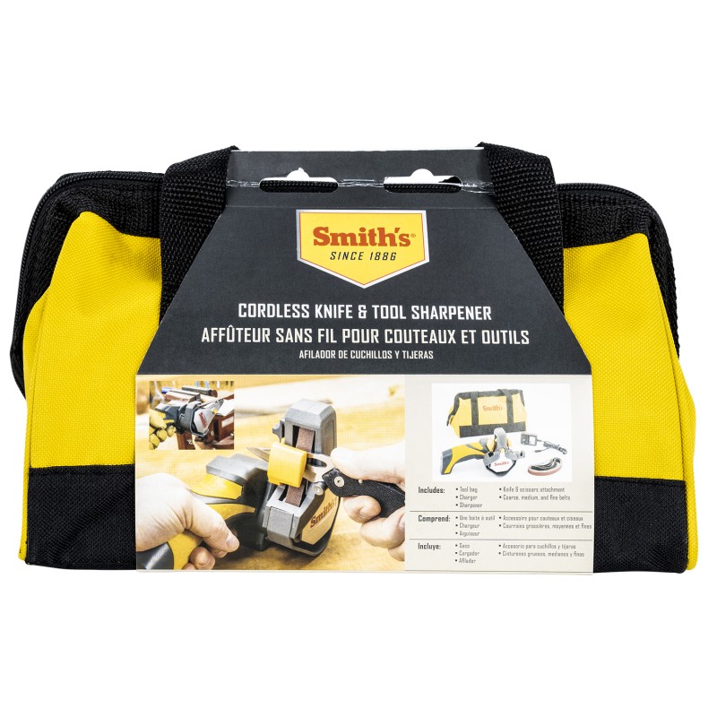 Smiths Products 50969 Knife  Tool Sharpener Cordless Hand Held FineMediumCoarse Ceramic Sharpener GrayYellow