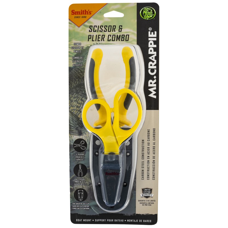 Smiths Products 51297 Mr. Crappie Pliers  Scissor Combo GrayYellow Handle