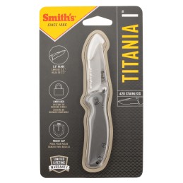 Smiths Products 51007 Titania I 2.20 Folding Drop Point Part Serrated Satin Titanium Coated Stainless Steel Blade Stainless Stee