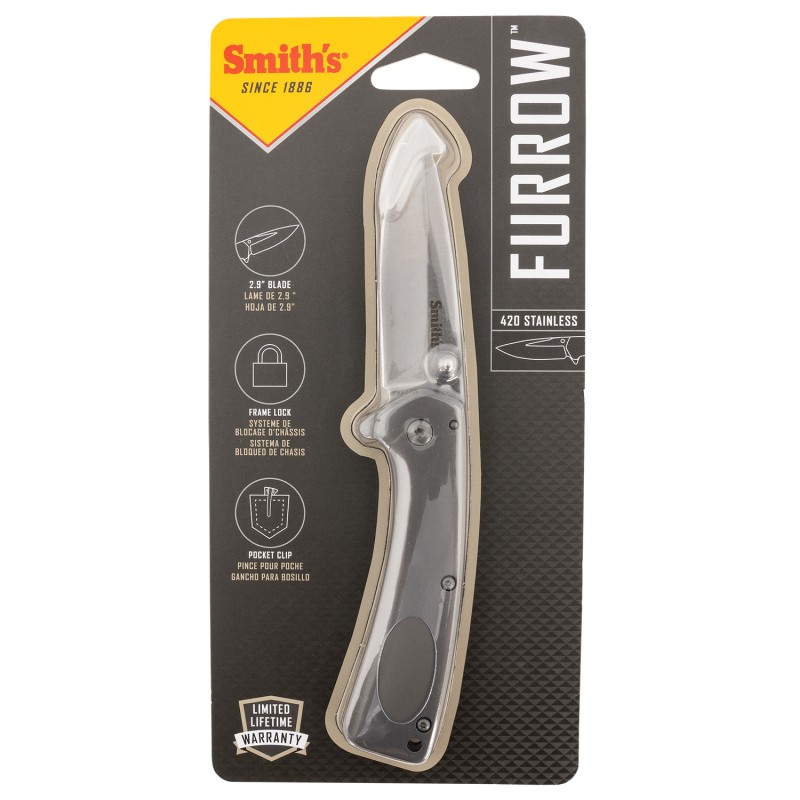 Smiths Products 51008 Furrow  2.90 Folding Drop Point Plain Satin Titanium Coated Stainless Steel BladeStainless Steel Handle In