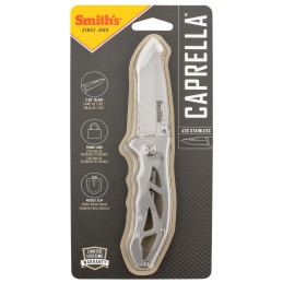 Smiths Products 51009 Caprella  2.95 Folding Drop Point Part Serrated Bead Blasted 400 SS BladeSilver Skeletonized Stainless Ste