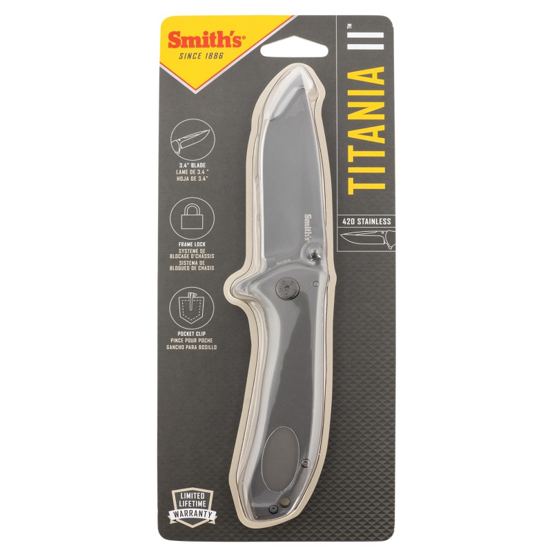 Smiths Products 51010 Titania II 3.50 Folding Drop Point Plain Satin Titanium Coated Stainless Steel BladeStainless Steel Handle