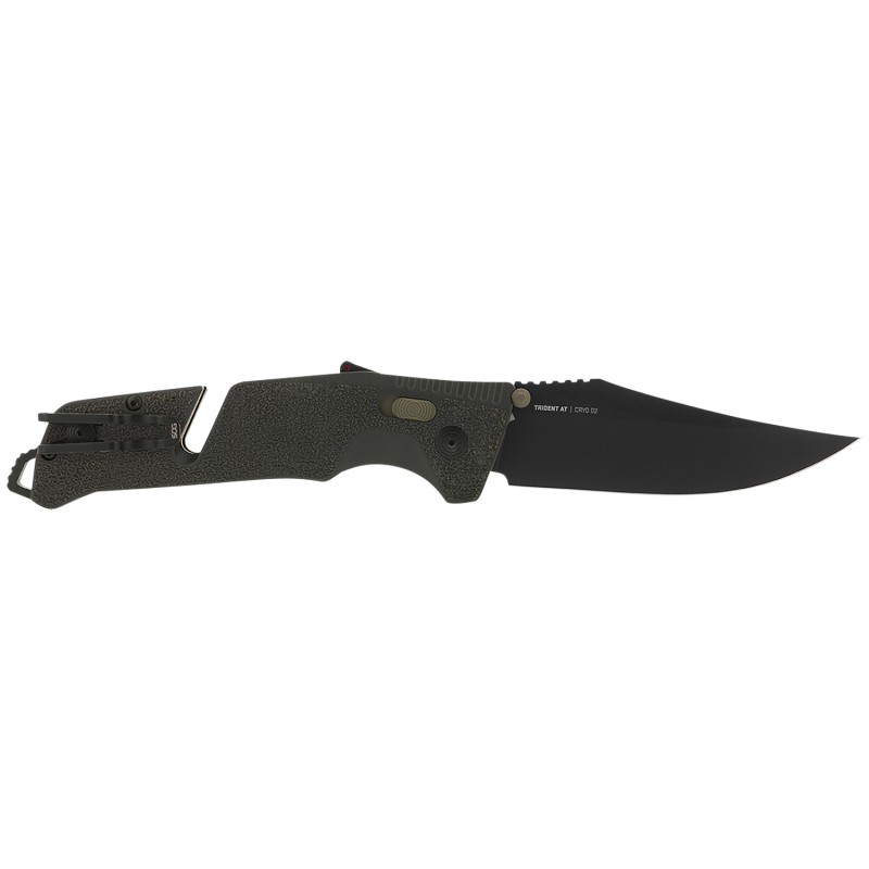 S.O.G SOG11120341 Trident AT 3.70 Folding Clip Point Plain Black TiNi Cryo D2 Steel BladeOlive Drab wFDE Accents GRN Handle Feat