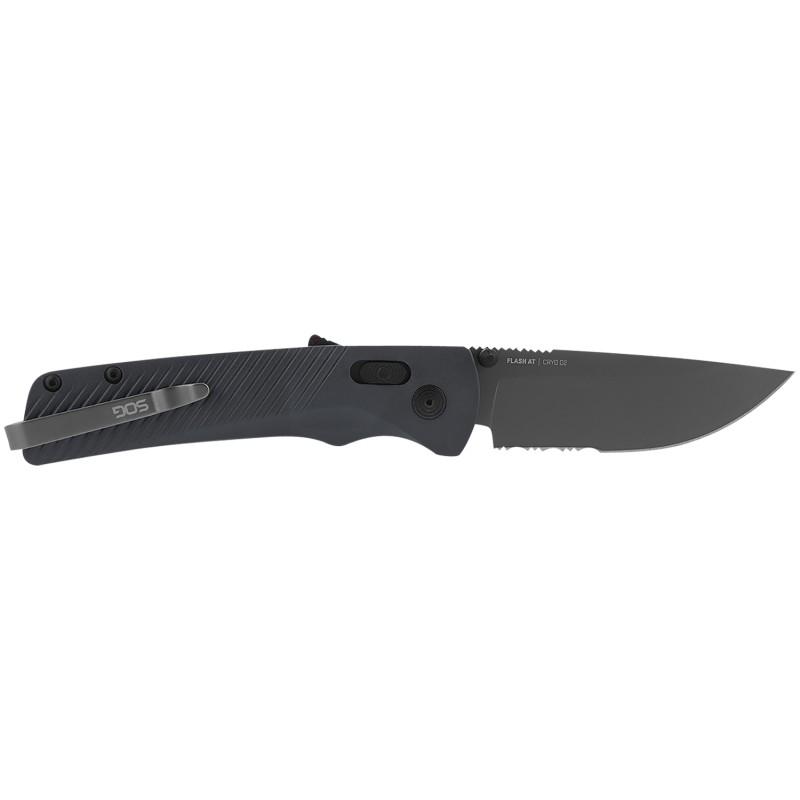 S.O.G SOG11180641 Flash AT 3.45 Folding Part Serrated TiNi Cryo D2 Steel Blade Urban Grey GRN Handle Includes Pocket Clip