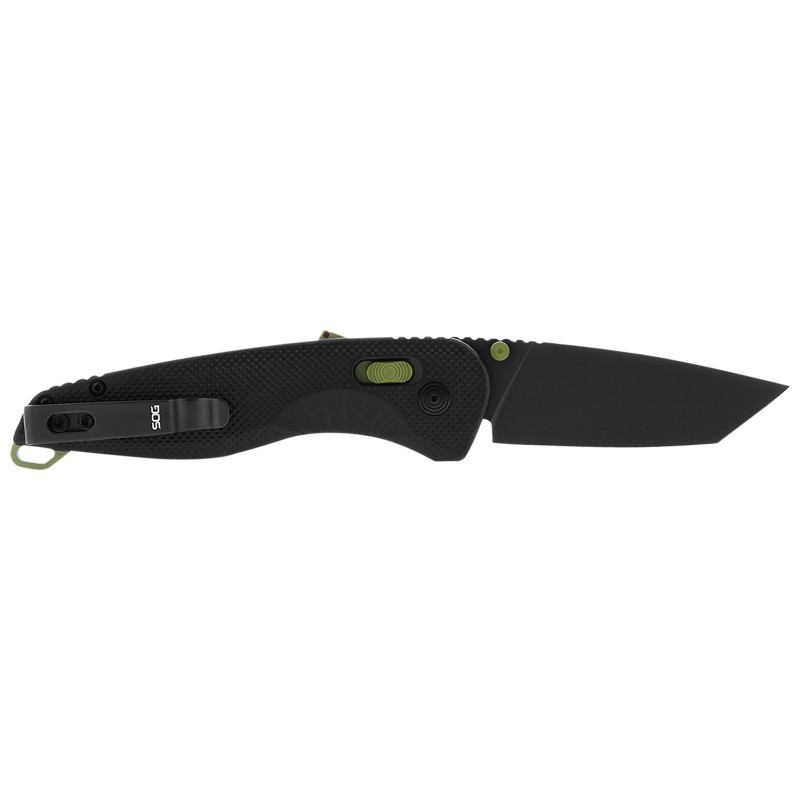 S.O.G SOG11410941 Aegis AT 3.13 Folding Drop Point Plain Black TiNi Cryo D2 Steel BladeBlack wMoss Accents GRN Handle