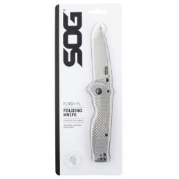 S.O.G SOG14180157 Flash FL 3.40 Folding Drop Point Plain Satin 4116 Stainless Steel BladeSilver Stainless Steel Handle Includes 