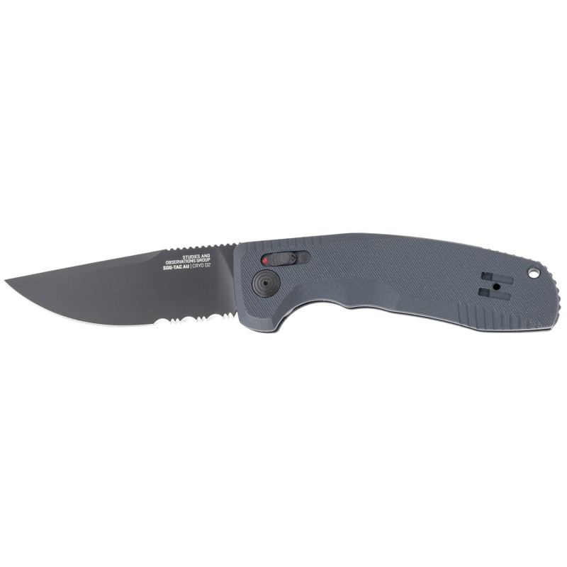 S.O.G SOG15380257 SOGTAC Auto 3.43 Folding Part Serrated Black TiNi Cryo D2 Steel Blade Black MicroTextured Anodized Aluminum Ha