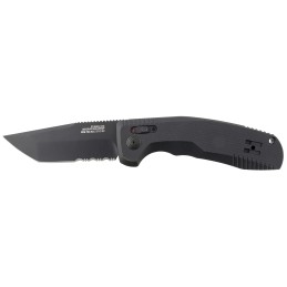 S.O.G SOG15380457 SOGTAC Auto 3.43 Folding Tanto Part Serrated Black TiNi Cryo D2 Steel Blade Black MicroTextured Anodized Alumi