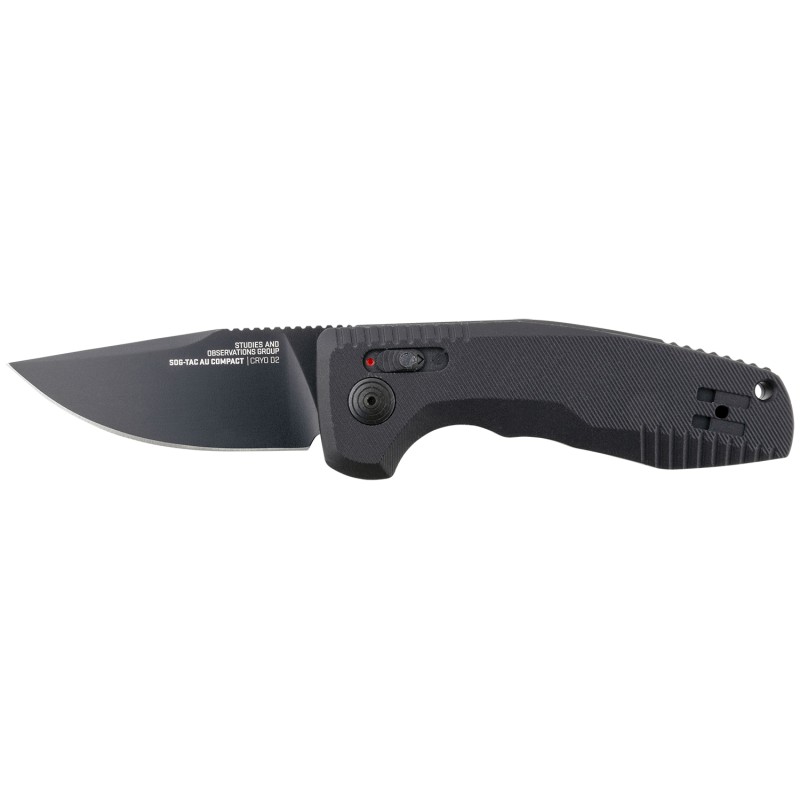 S.O.G SOG15380757 SOGTAC Auto Compact 2.94 Folding Straight Back Plain Black TiNi Cryo D2 Steel Blade Black MicroTextured Anodiz