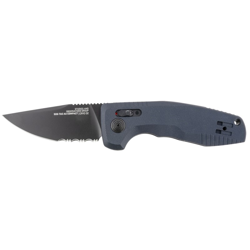 S.O.G SOG153808 SOGTAC Auto Compact 2.94 Folding Straight Back Part Serrated Black TiNi Cryo D2 Steel Blade Black MicroTextured 