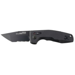 S.O.G SOG153810 SOGTAC Auto Compact 2.94 Folding Tanto Part Serrated Black TiNi Cryo D2 Steel Blade Black MicroTextured Anodized