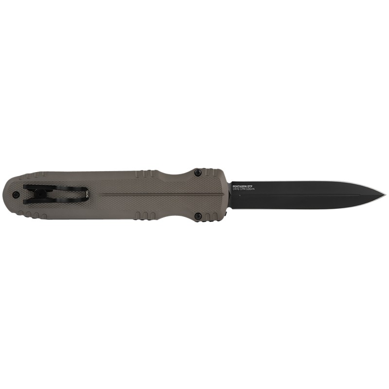 S.O.G SOG156102 Pentagon  3.79 OTF Spear Point Plain Black TiNi Cryo CPM S35VN Steel Blade Flat Dark Earth Aluminum Handle