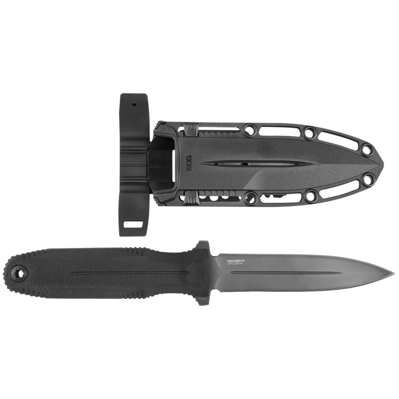 S.O.G SOG17610157 Pentagon FX 4.77 Fixed Spear Point Plain Black Titanium Nitride Cryo CPM S35VN BladeG10 Blackout Handle