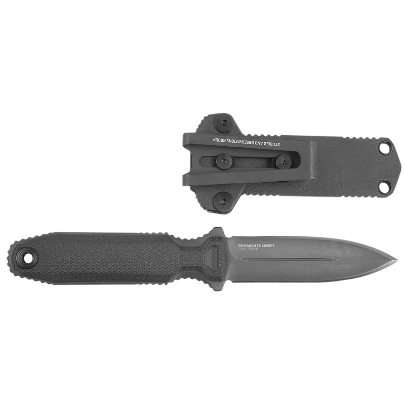 S.O.G SOG17610357 Pentagon FX Covert 3.41 Fixed Spear Point Plain Black Titanium Nitride Cryo CPM S35VN BladeG10 Blackout Handle