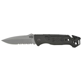 S.O.G SOGFF24CP Escape  3.40 Folding Clip Point Part Serrated Bead Blasted 9Cr18MoV SS Blade Black Anodized Aluminum Handle Incl