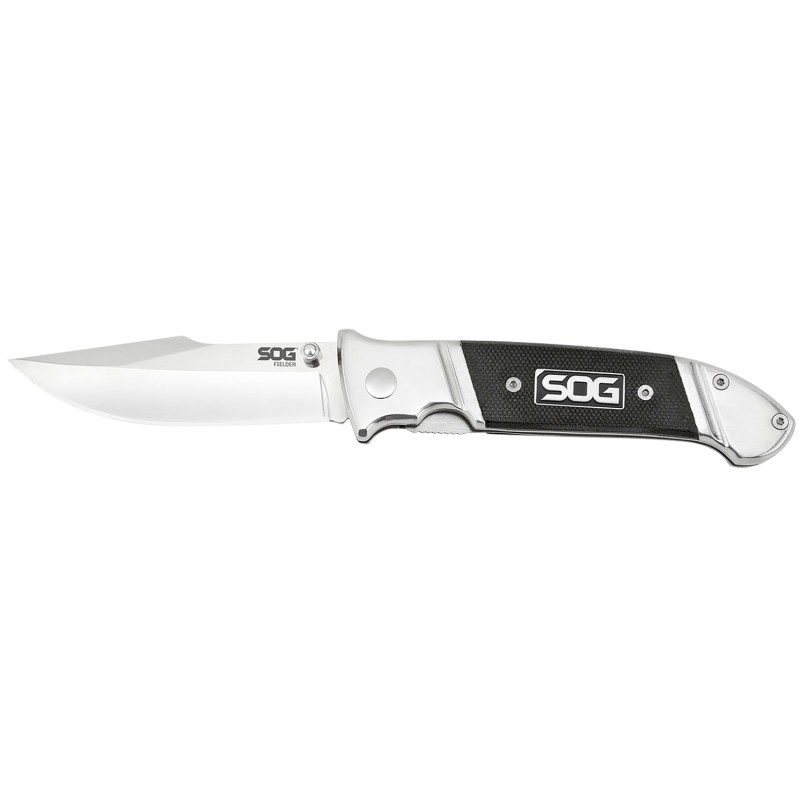 S.O.G SOGFF38CP Fielder  3.30 Folding Clip Point Plain Satin 7Cr17MoV SS Blade Black G10 Handle Includes Belt Clip