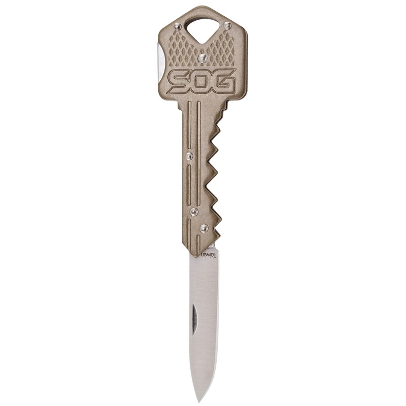 S.O.G SOGKEY102C Key  1.50 Folding Plain Drop Point Satin 5Cr13MoV SS Blade Brass Stainless Steel Handle