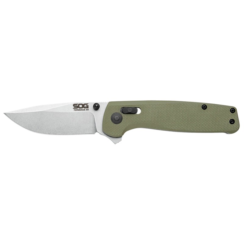 S.O.G SOGTM1022BX Terminus XR 2.95 Folding Clip Point Plain Stonewashed BD1 Steel Blade Olive Drab Textured G10 Handle Features 